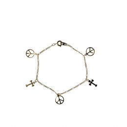 Χρυσαφί βραχιόλι αλυσίδα με peace and cross signs