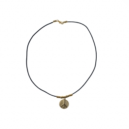 Κολιέ με δερμάτινο κορδόνι και ματ χρυσαφί κρεμαστό Peace