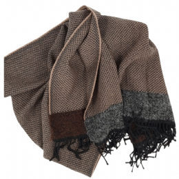 Beige italian woolen stole - blanket with grey and brown curly border