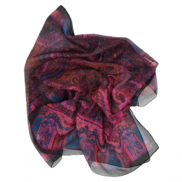 Μαύρο ιταλικό φουλάρι με φουξ και πετρόλ praisley prints και χρυσαφί lurex ρίγες