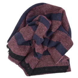 Blue and sunset pink italian mixed wool stole - blanket with lurex