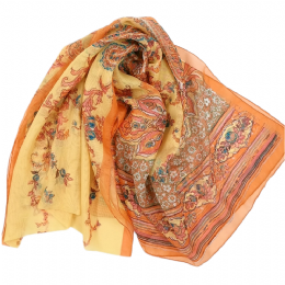 Σομόν και κίτρινο lemon φαρδύ ιταλικό φουλάρι με paisley prints