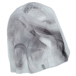 Γκρι και λευκό ιταλικό φουλάρι με πεταλούδες και λουλούδια