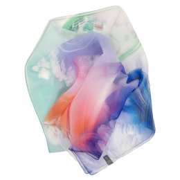 Λιλά, βεραμάν, ροζ και μπλε ρουαγιάλ ιταλικό φουλάρι με πεταλούδες και λουλούδια