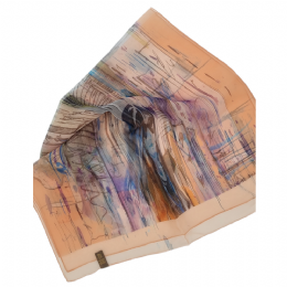 Σομόν ιταλικό φουλάρι με μωβ και μπλε ρουαγιάλ γυναικεία φιγούρα