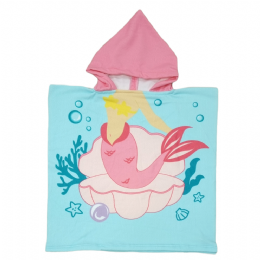 Γαλάζιο παιδικό πόντσο-πετσέτα με ροζ γοργόνα