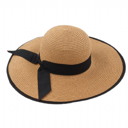 Ψάθινο κάμελ καπέλο με μαύρη κορδέλα