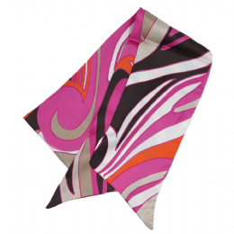 Διπλό Ιταλικό στενό φουλάρι φούξια, καφέ, πορτοκαλί και εκρού Linear Design