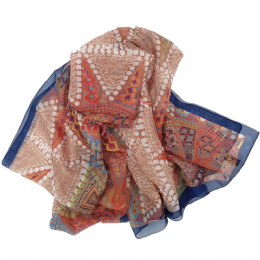 Φαρδύ πολύχρωμο Ιταλικό φουλάρι - εσάρπα με ocean μπλε μπορντούρα