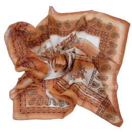 Ταμπά και εκρού Ιταλική τετράγωνη μαντήλα με λαχούρ πορτοκαλί σχέδια