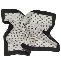 Λευκή τετράγωνη μαντήλα D shaped με μαύρη μπορντούρα από σύμμεικτο μετάξι
