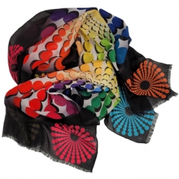 Μαύρο Ιταλικό φαρδύ φουλάρι με πολύχρωμους κύκλους