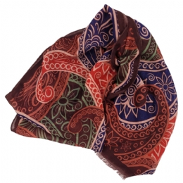 Σοκολατί Ιταλικό φαρδύ φουλάρι με ταμπά λαχούρ σχέδια