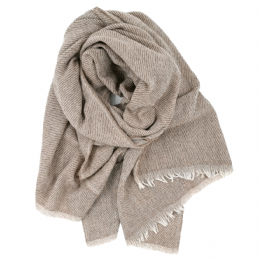 Μπεζ με εκρού ριγέ Ιταλική φαρδιά εσάρπα blanket από σύμμεικτο μαλλί εξαιρετικής ποιότητας