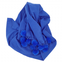 Μπλε indigo μονόχρωμη εσάρπα blanket με pom-pom