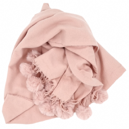 Ροζ μονόχρωμη εσάρπα blanket με pom-pom