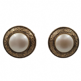 Antique golden curved clip earrings with large pearl