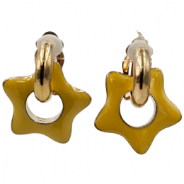 Χρυσαφί κλιπ σκουλαρίκια με κρεμαστά αστέρια από κίτρινο σμάλτο