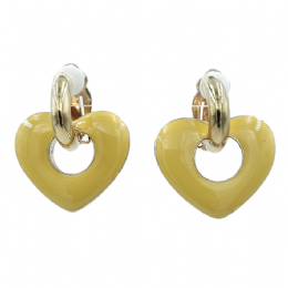 Χρυσαφί κλιπ σκουλαρίκια με κρεμαστές καρδιές από κίτρινο σμάλτο