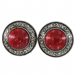 Antique ασημί σκαλιστά κλιπ σκουλαρίκια με μεγάλες terracotta πέρλες