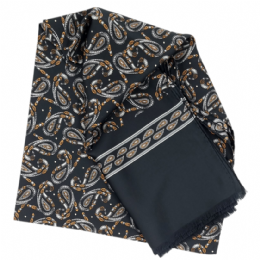 Μαύρο ανδρικό Ιταλικό φουλάρι με κάμελ Λαχούρ σχέδια 