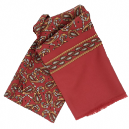 Κόκκινο του ροδιού ανδρικό Ιταλικό φουλάρι με μπεζ και λαδί Λαχούρ σχέδια 