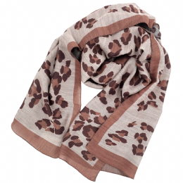 Ιταλικό φαρδύ μάλλινο φουλάρι Animal print σε μπεζ και cinnamon καφέ αποχρώσεις