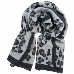 Ιταλικό φαρδύ μάλλινο φουλάρι Animal print σε γκρι ανοιχτό και ανθρακί αποχρώσεις