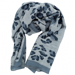 Ιταλικό φαρδύ μάλλινο φουλάρι Animal print σε γκρι ανοιχτό και γαλάζιες αποχρώσεις