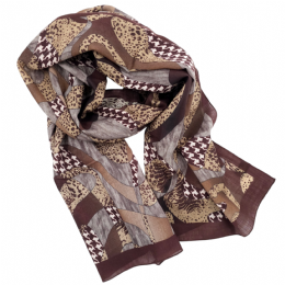 Ιταλικό φαρδύ μάλλινο φουλάρι Animal print και pied de poule σε chocolate καφέ αποχρώσεις