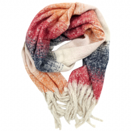 Μπλε, κόκκινο, πορτοκαλί και εκρού unisex μακρύ κασκόλ από πολύ μαλακό ύφασμα