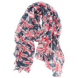 Μπλε και κόκκινο φαρδύ φουλάρι με Αγγλικές σημαίες από σύμμεικτο βαμβάκι