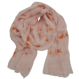 Σομόν φαρδύ φουλάρι με πορτοκαλί ανάγλυφες αραχνούλες 