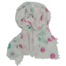 Λευκό Ιταλικό modal φουλάρι - παρεό με λιλά, τιρκουάζ και φούξια κύκλους