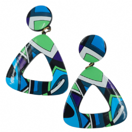 Τριγωνικά clip σκουλαρίκια τιρκουάζ και βεραμάν aztec print