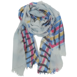 Γαλάζιο Ιταλικό modal φουλάρι - παρεό με κίτρινα, φούξια, μπλε και μαύρα brush prints