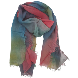 Ιταλικό modal φουλάρι - παρεό με κοραλί, μπλε, λαδί και πετρόλ shades effect