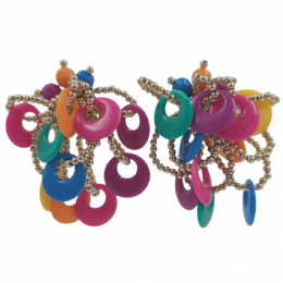 Πολύχρωμα clip σκουλαρίκια με χρυσαφί μικρές χάντρες και κυκλικά πλαστικά charms