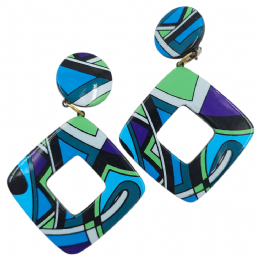 Ρόμβοι clip σκουλαρίκια τιρκουάζ και βεραμάν aztec print