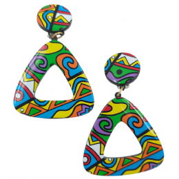 Τριγωνικά clip σκουλαρίκια με πολύχρωμα aztec print