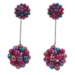 Clip σκουλαρίκια με μωβ, σομόν, φούξια και πετρόλ κρεμαστή μπάλα