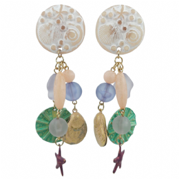 Clip σκουλαρίκια με κρεμαστά παστέλ κοχύλια, αστερίες και χάντρες