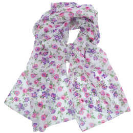 Λευκό Ιταλικό φουλάρι με φούξια και μωβ λουλουδάκια