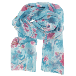 Γαλάζιο Ιταλικό φουλάρι με φούξια λουλούδια 