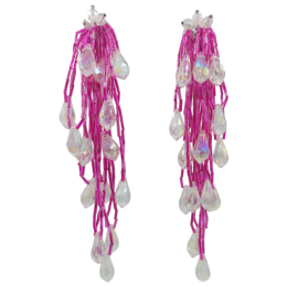 Μακριά clip σκουλαρίκια με φούξια χάντρες και διάφανα κρυσταλλάκια 