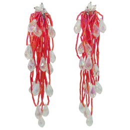 Μακριά clip σκουλαρίκια με κόκκινες χάντρες και διάφανα κρυσταλλάκια 