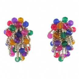 Fancy clip σκουλαρίκια με χρυσαφί dot αλυσίδες και πολύχρωμες πολυγωνικές χάντρες