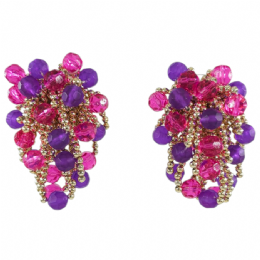 Fancy clip σκουλαρίκια με χρυσαφί dot αλυσίδες και μωβ - φούξια πολυγωνικές χάντρες