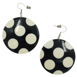 Μεγάλα μαύρα plexiglass κυκλικά σκουλαρίκια με cream dot print