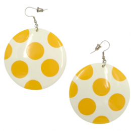 Μεγάλα cream plexiglass κυκλικά σκουλαρίκια με κίτρινα dot print
